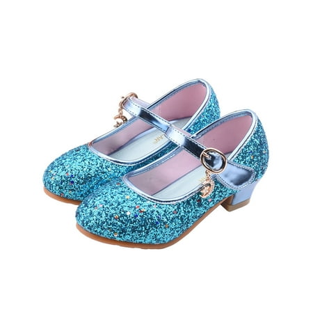 

Gomelly Girl s Princess Shoe Ankle Strap Mary Jane Magic Tape Heeled Sandals Fashion Dress Shoes Girls Kids Dance Sandal Blue 8.5C