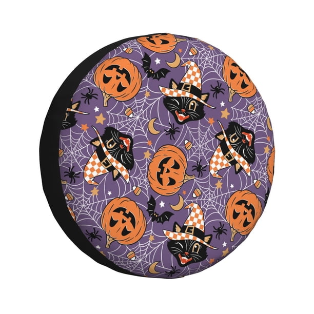 Balery Vintage Halloween Black Cat Cubiertas para Neumáticos - Protector Resistente para Neumáticos de Camioneta, SUV, Remolque, Camper y RV-16 inch