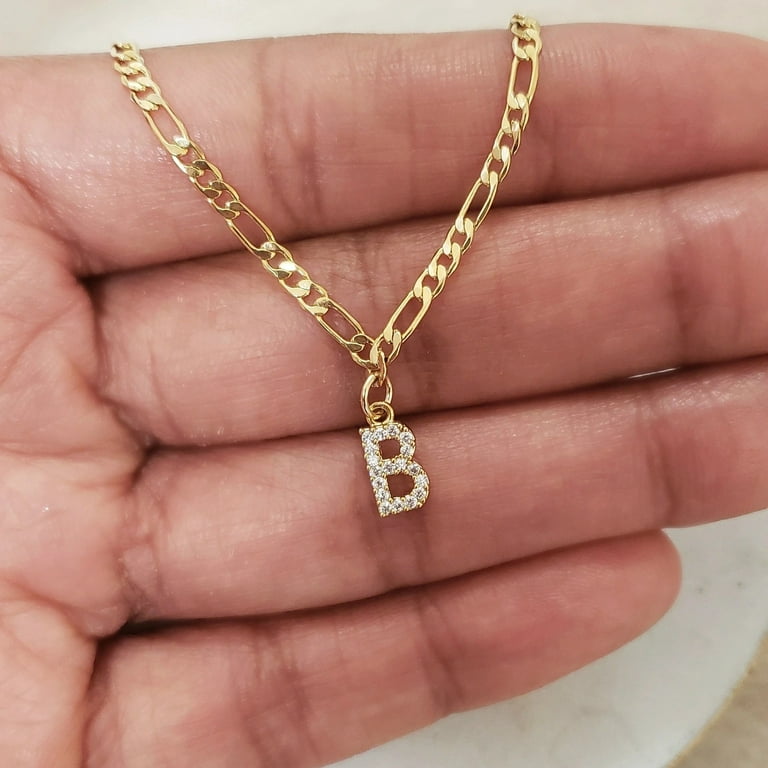 Stainless Steel White Gold Plated 4mm Figaro Link Anklet Initial