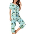 thumbnail image 3 of Frostluinai Women's Pajama Sets Boho Flroal Short Sleeve Sleepwear Button Up Pj Loungewear Top and Capri Pants with Pockets S-3XL, 3 of 6