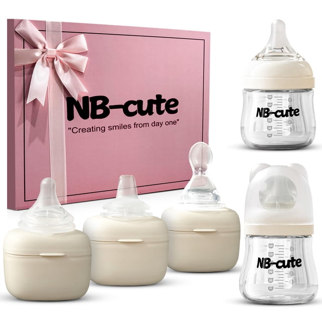 Set de Biberones NB-cute de Vidrio Anticólico 100ml y 180ml