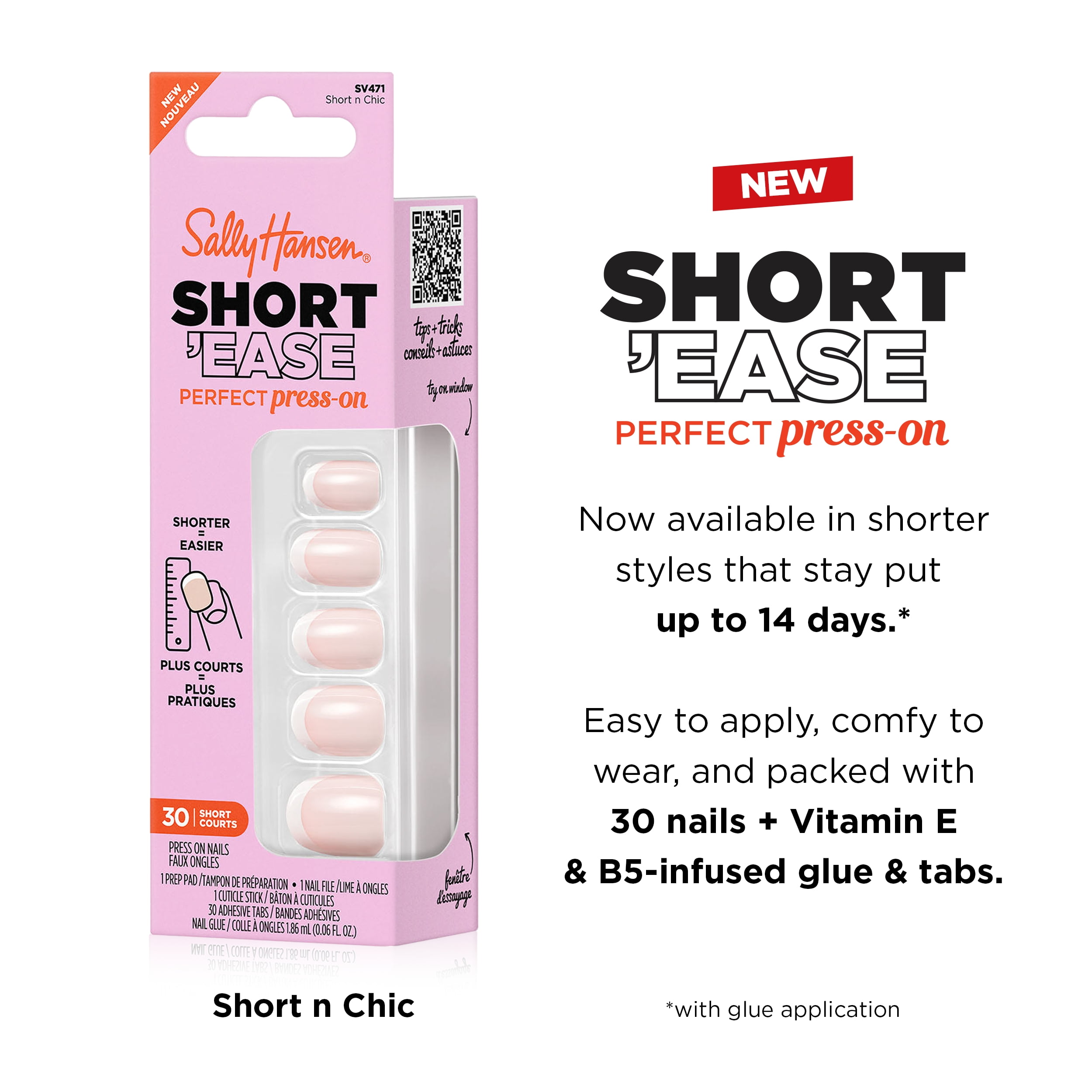 Sally Hansen Perfect Press-On Nails, Short'Ease, Short 'N' Chic, Non-Damaging, Easy to Apply