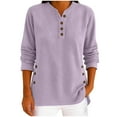 thumbnail image 2 of Bwndum Purple Henley Long Sleeve Top for Women - 98% Cotton Soft Stretch Shirt, Inclusive Sizes S-XXXL, Casual Daily Wear,Size S, 2 of 8