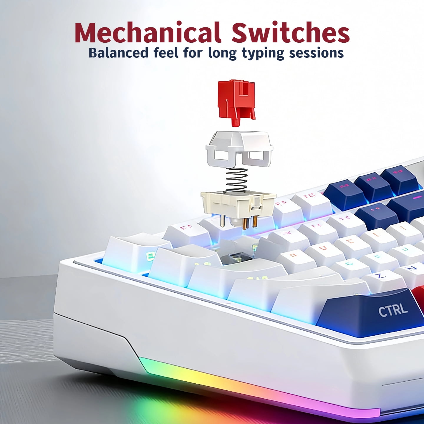 Tri-Mode Wireless Mechanical Gaming Keyboard, 99-Key + Knob, Dual Bluetooth+2.4G+Wired, 4000mAh, Hot-Swappable RGB, for PC/Laptop/Tablet/Xbox/PS5 - White & Blue