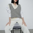 thumbnail image 3 of jinghuiyue Women Sweater Vest V Neck Knit Sleeveless Pullover Tank Oversized Houndstooth Pattern Preppy Fashion Uniform Waistcoat S, 3 of 5