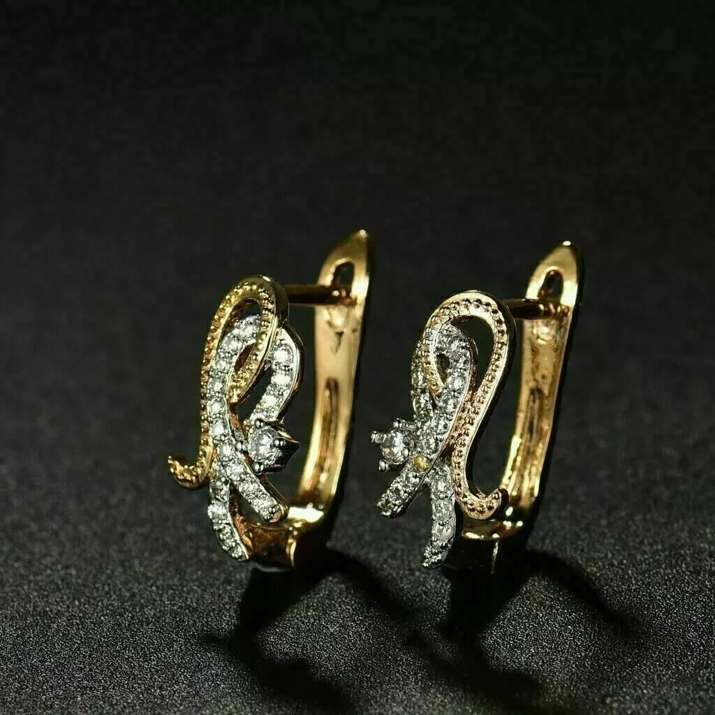 2 Ct Round Cut Simulated Diamond Hoop Earrings, 14K Yellow Gold Plated Sterling Silver for Women