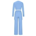 thumbnail image 6 of Womens 2 Piece Outfits Pant Sets Long Sleeve One-Button Open Front Crop Jacket Top and Wide Leg Cargo Sweatpants (2XL, Blue), 6 of 7
