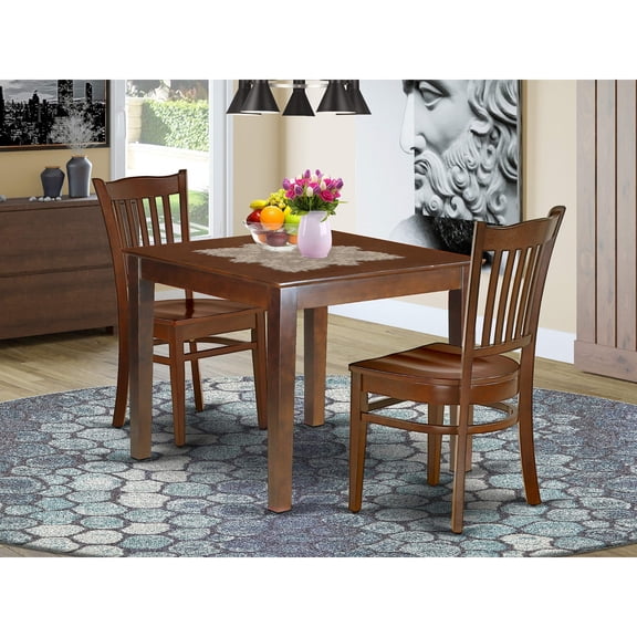 Sophisticated Mahogany Finish Dining Set - OXGR3-MAH-W: Square 36" Table & 2 Wood Seat Chairs. Crafted from 100% solid wood, durable & stylish. Perfect for memorable dining experiences.