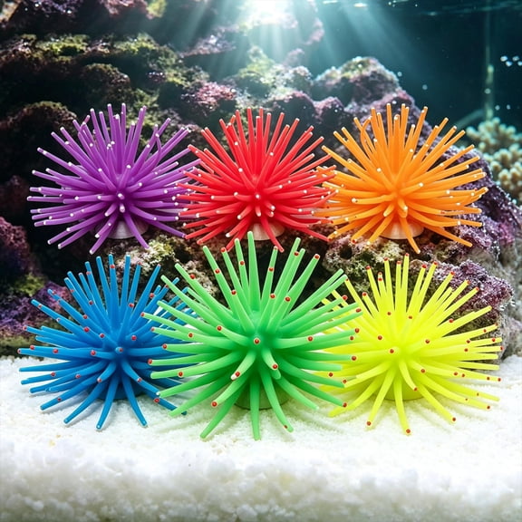 6-Pack Silicone Aquarium Anemones,Large Soft Simulation Fish Tank Ornaments, Multicolor