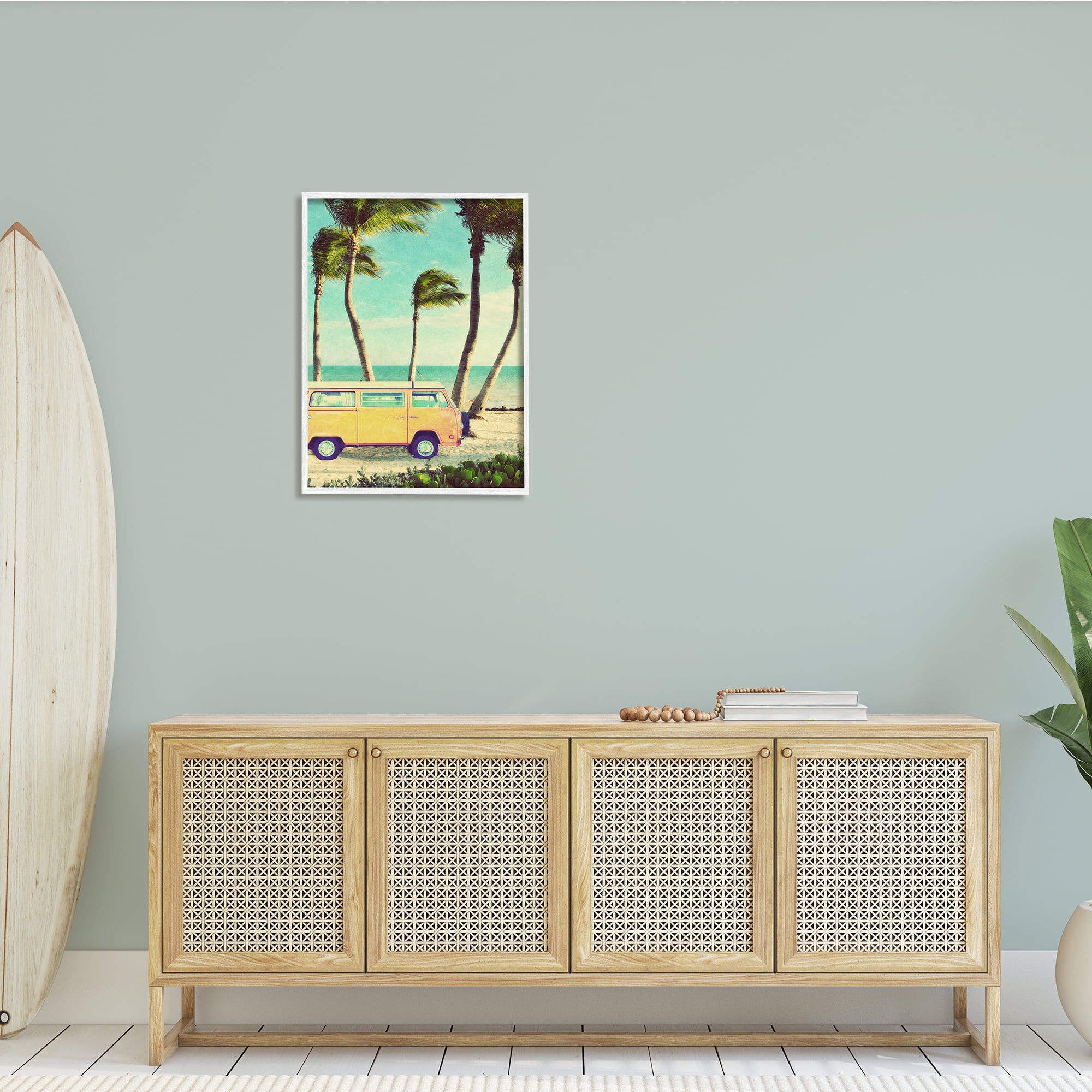 Stupell Indtries Retro Van Sunny Haze Beach Sand Palm Trees,24 x 30,Design by Gail Peck