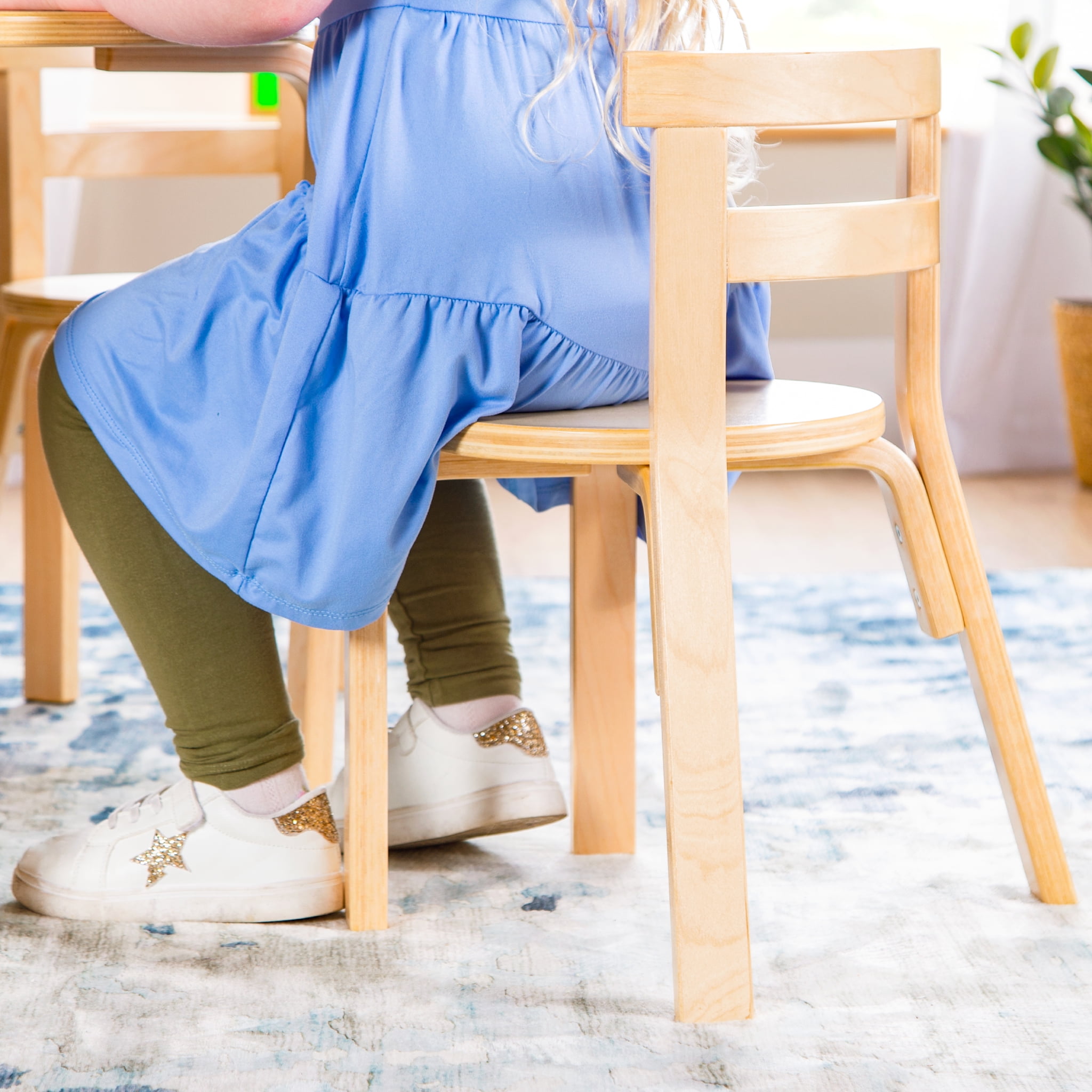 Guidecraft Nordic Table and Chair Set- Natural: Wooden Kids Table with 4 Chairs, Bentwood Classroom Activity Seating for Crafting & Reading, Kids Play Montessori Furniture for Playroom & Homeschool