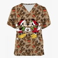 thumbnail image 5 of Camiseta de trabajo con bolsillo y manga corta con cuello en V y estampado navideño de Mickey Mouse de Disney para mujer con estampado de muñeco de nieve y copo de nieve, 5 of 5