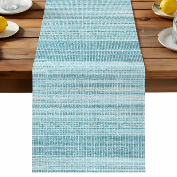 Table Runner Teal Vertical Stripes Table Runners Modern Abstract Lines Cotton Linen Dresser Scarf Kitchen Dining Table Decor for Holiday Party Decor 13x36 Inch