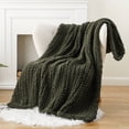 thumbnail image 5 of Battilo Olive Green Chunky Knit Throw Blanket,Handmade Cable Knit Throws,Thick Chenille Blanket,50"x60", 5 of 8