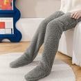 thumbnail image 4 of WoenderWiz Over Knee High Fuzzy Socks Winter Furry Long Leg Warmers Plush Slipper Stockings Women Girls Christmas Home Sleeping Socks Gray One Size, 4 of 5