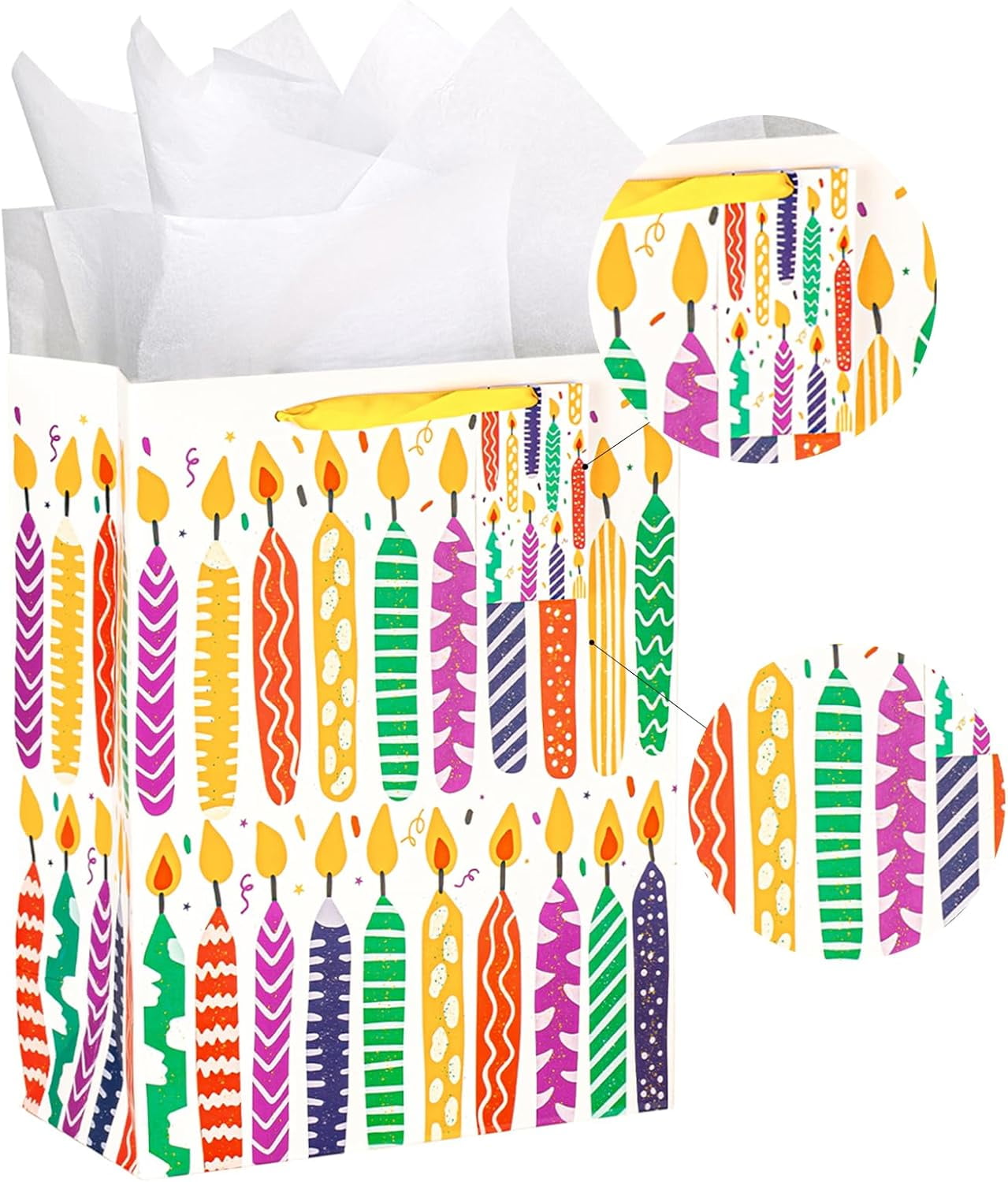 Loveinside Birthday Gift Bag Design with Tissue Paper and Greeting Card for Bitthday, Party and More - 10" x 5" x 13", 1 Pcs - Colorful Happy Birthday