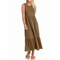 thumbnail image 3 of Women Summer Casual Sleeveless Crewneck Sundress Aline Flowy Tiered Maxi Long Beach Dress Vacation Outfits Khaki L, 3 of 8