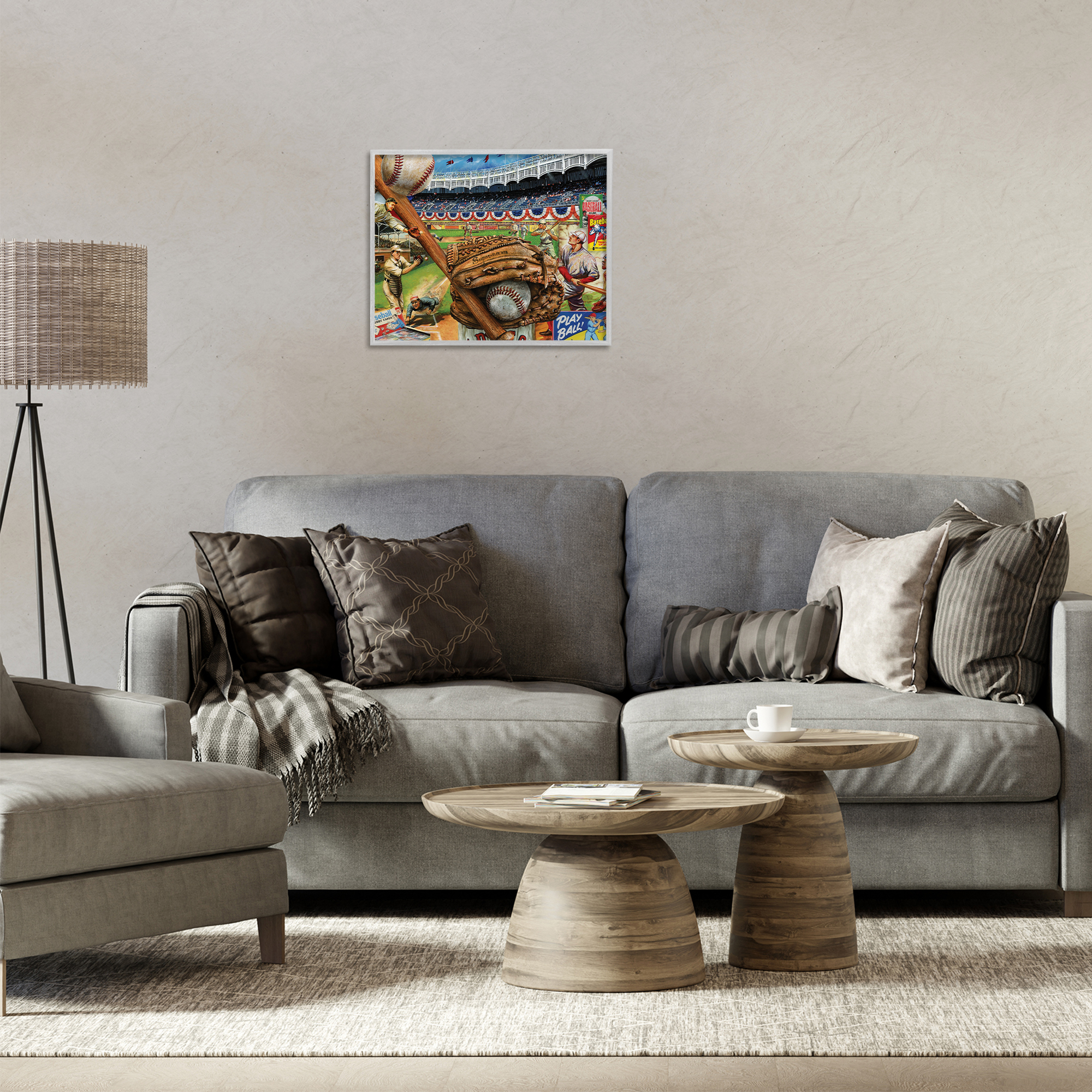 Stupell Industries Baseball Sports Collage Sports Painting Gray Framed Art Print Wall Art, 20 x 16