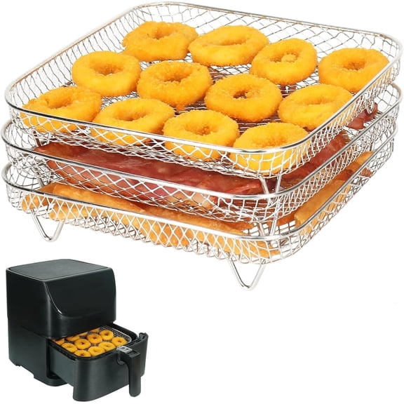 LQQBOX 8 inch Square Air Fryer Rack, Set of 3, Stackable Multi-Layer Stainless Steel Dehydrator Rack, Square Air Fryer Accessories