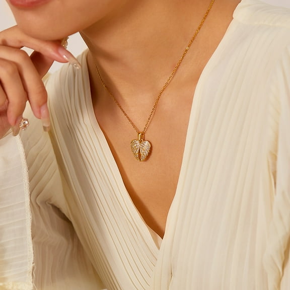 Gold Angel Wings Necklace for Women Heart Angel Wing Pendant Cubic Zircon Jewelry Gifts for Her