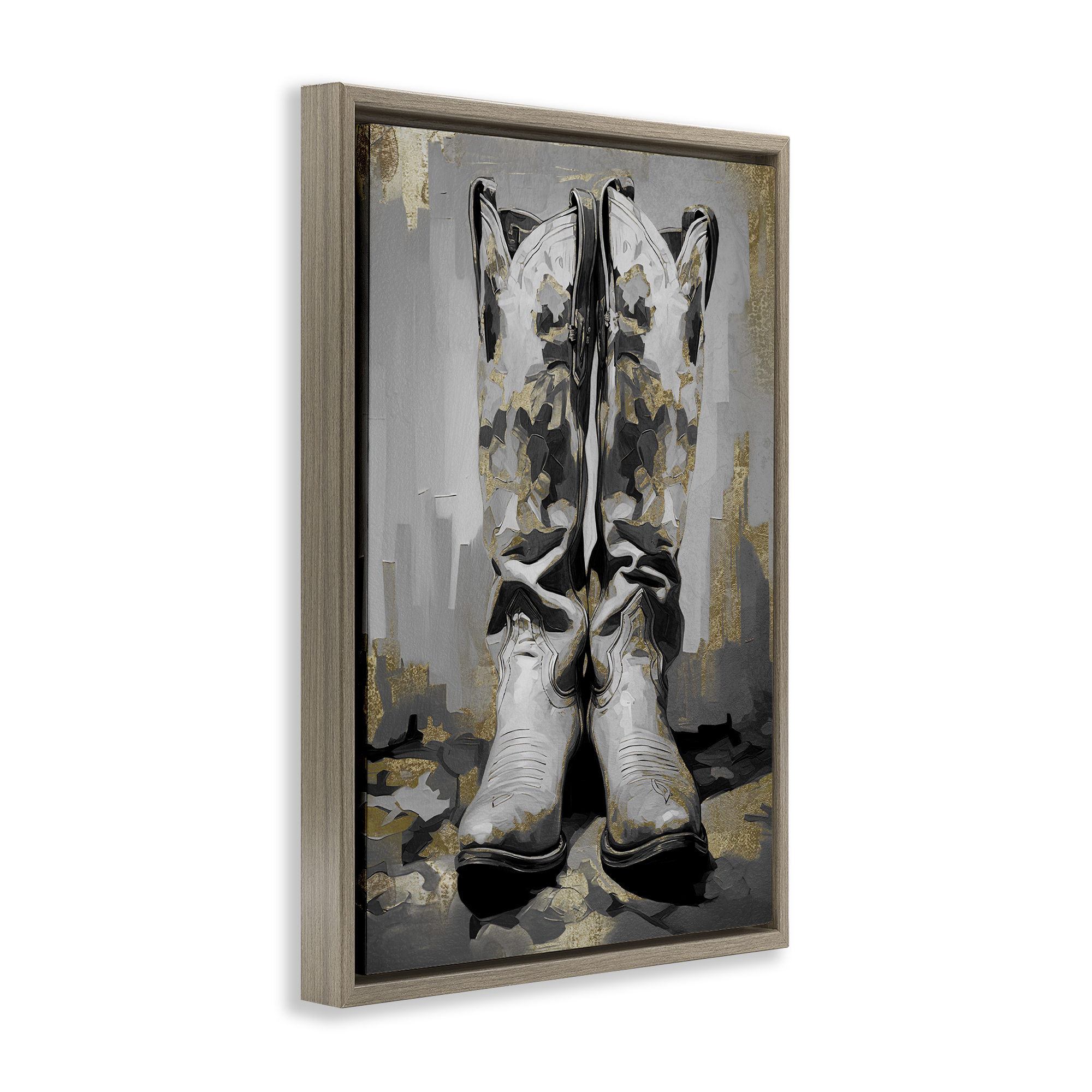 Stupell Industries Glam Streaked Boots Beauty & Fashion Painting Brown Floater Framed Art Print Wall Art, 17 x 25