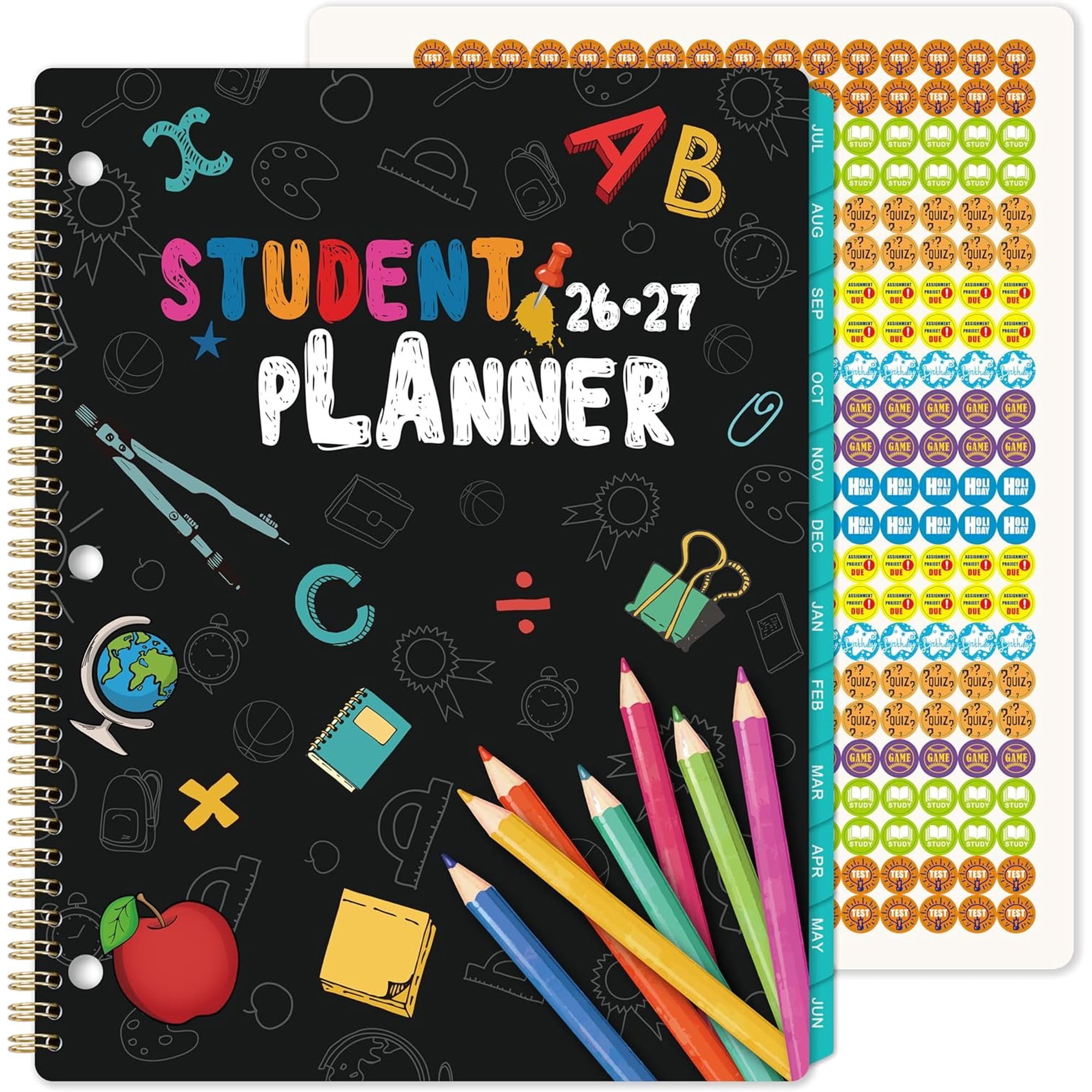 Student Planner 2026-2027 - School Planner 2026-2027, July 2026- June 2027, 8.5" x 11", Monthly and Weekly School Calendar with Colorful Tabs, Stickers and 3-Hole Punched, Academic Planners