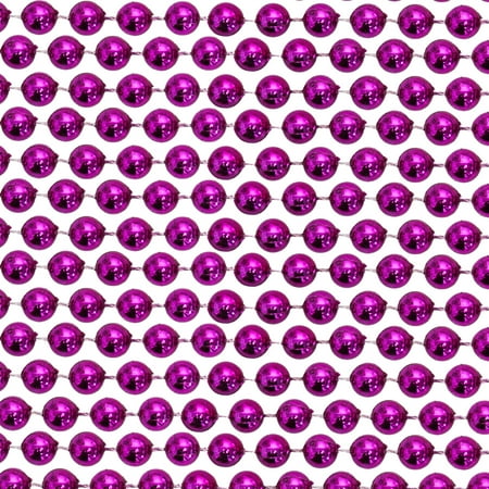 48" 16mm Round Metallic Hot Pink Mardi Gras Beads