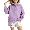 thumbnail image 2 of Mifsaly Kids Girls Sweatshirt Half Button Pullover Sweatshirts Mock Neck Long Sleeve Loose Fit Casual Fall Winter Tops Purple,170, 2 of 9