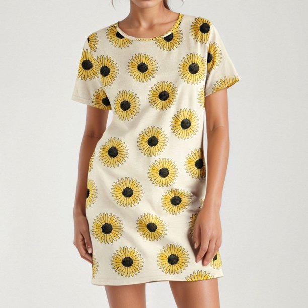 WILLBEST Vestidos De Verano Para Mujer Vestido De Tendencia Informal De Manga Corta Holgado Con Cuello Redondo Y Estampado Digital 3D Para Mujer