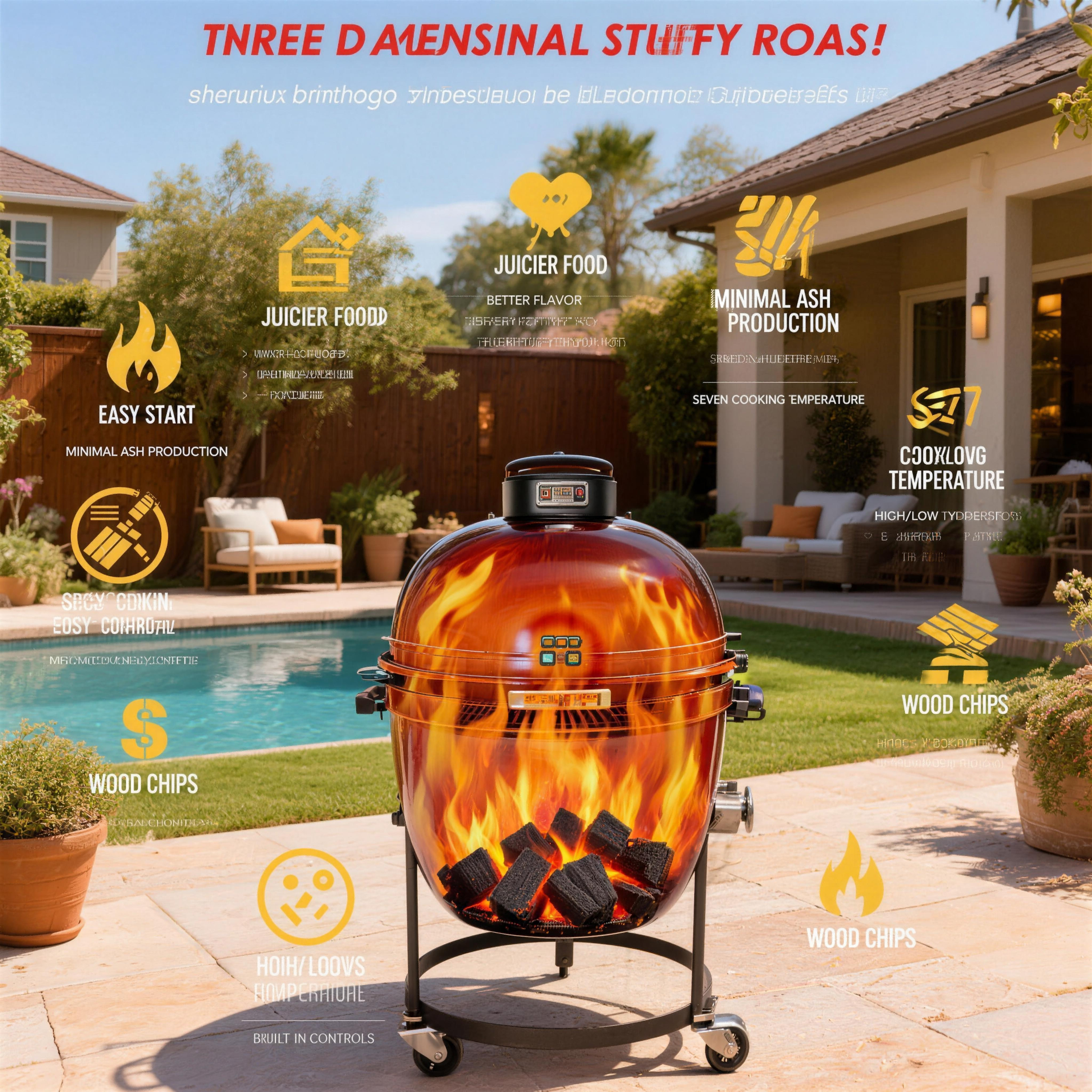 LODZPK 13in Round Ceramic Charcoal Grill Black, 50-800°F Heat Retention for Grilling Smoking