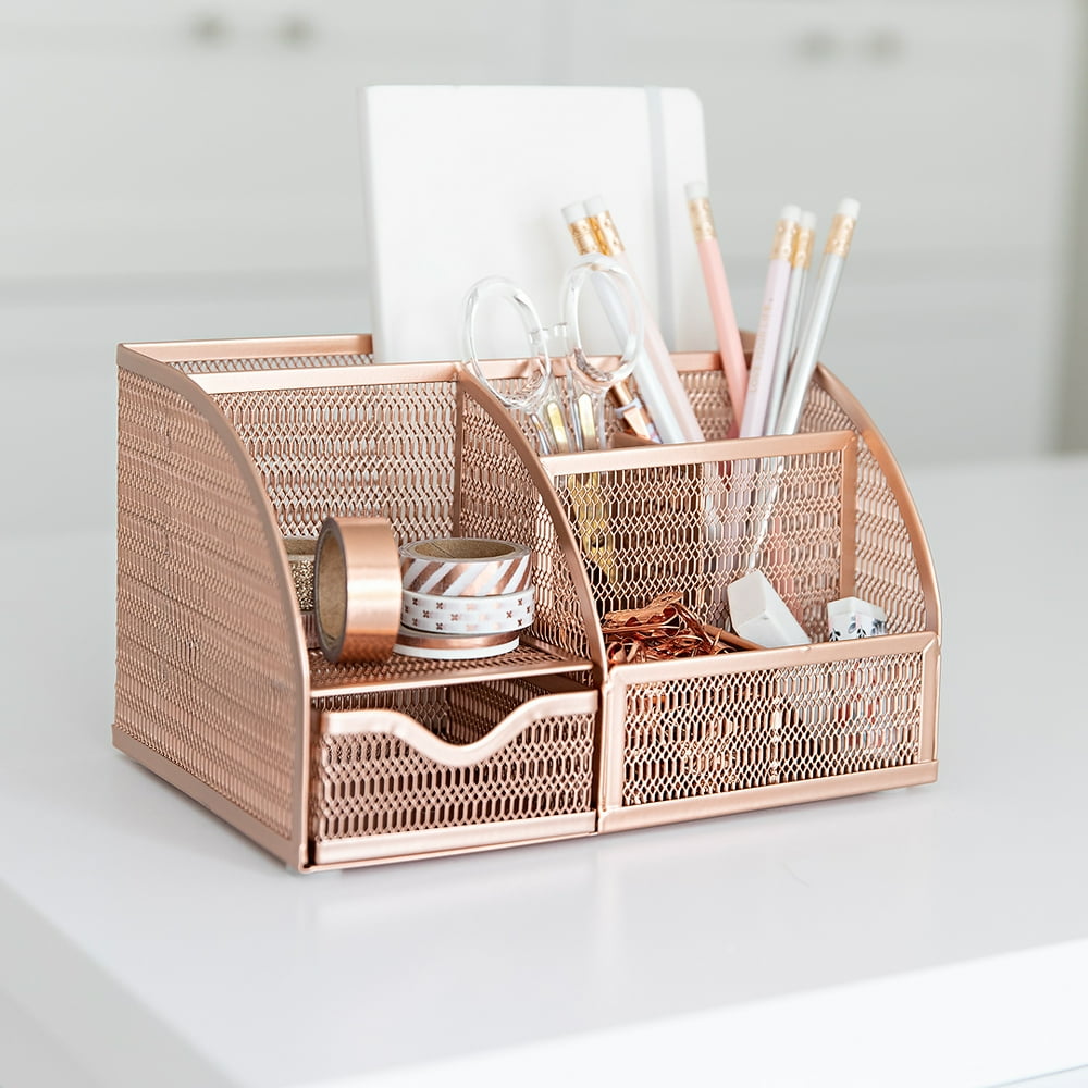 Designer Metal Rose Gold Desk Organizer Metal with Rose Gold Finish
