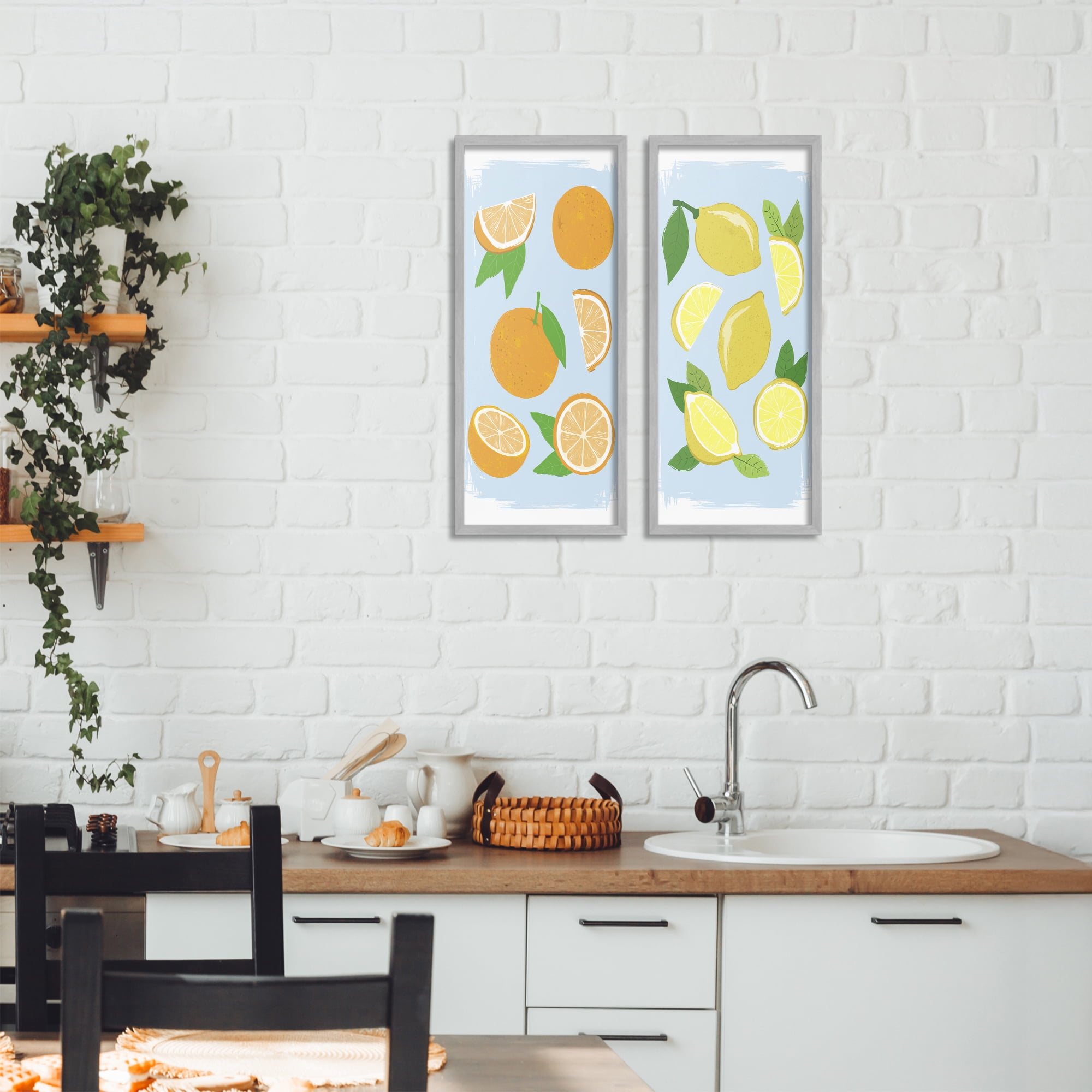 Stupell Industries Pastel Summer Citrus Fruits 2 Piece Gray Framed Giclee Art Set, design by Martina Pavlova