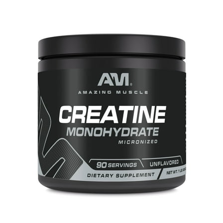 Amazing Muscle Micronized Creatine Monohydrate Unflavored Powder Supplement | 90 Servings | 5000 mg Per Serving | 1 Lb (453.5 Grams) | Ideal Pre & Post Workout Supplement |