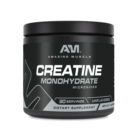 Amazing Muscle Micronized Creatine Monohydrate Unflavored Powder Supplement | 90 Servings | 5000 mg Per Serving | 1 Lb (453.5 Grams) | Ideal Pre & Post Workout Supplement |