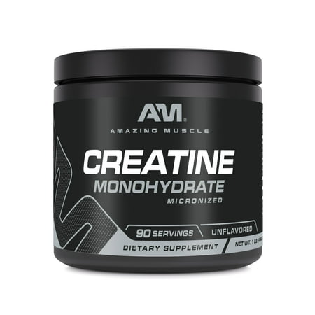 Amazing Muscle Micronized Creatine Monohydrate Unflavored Powder Supplement | 90 Servings | 5000 mg Per Serving | 1 Lb (453.5 Grams) | Ideal Pre & Post Workout Supplement |