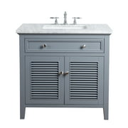 Stufurhome Genevieve 36 Inches Slate Gray Single Vanity Cabinet w/ Shutter Double Doors Single Bathroom Sink