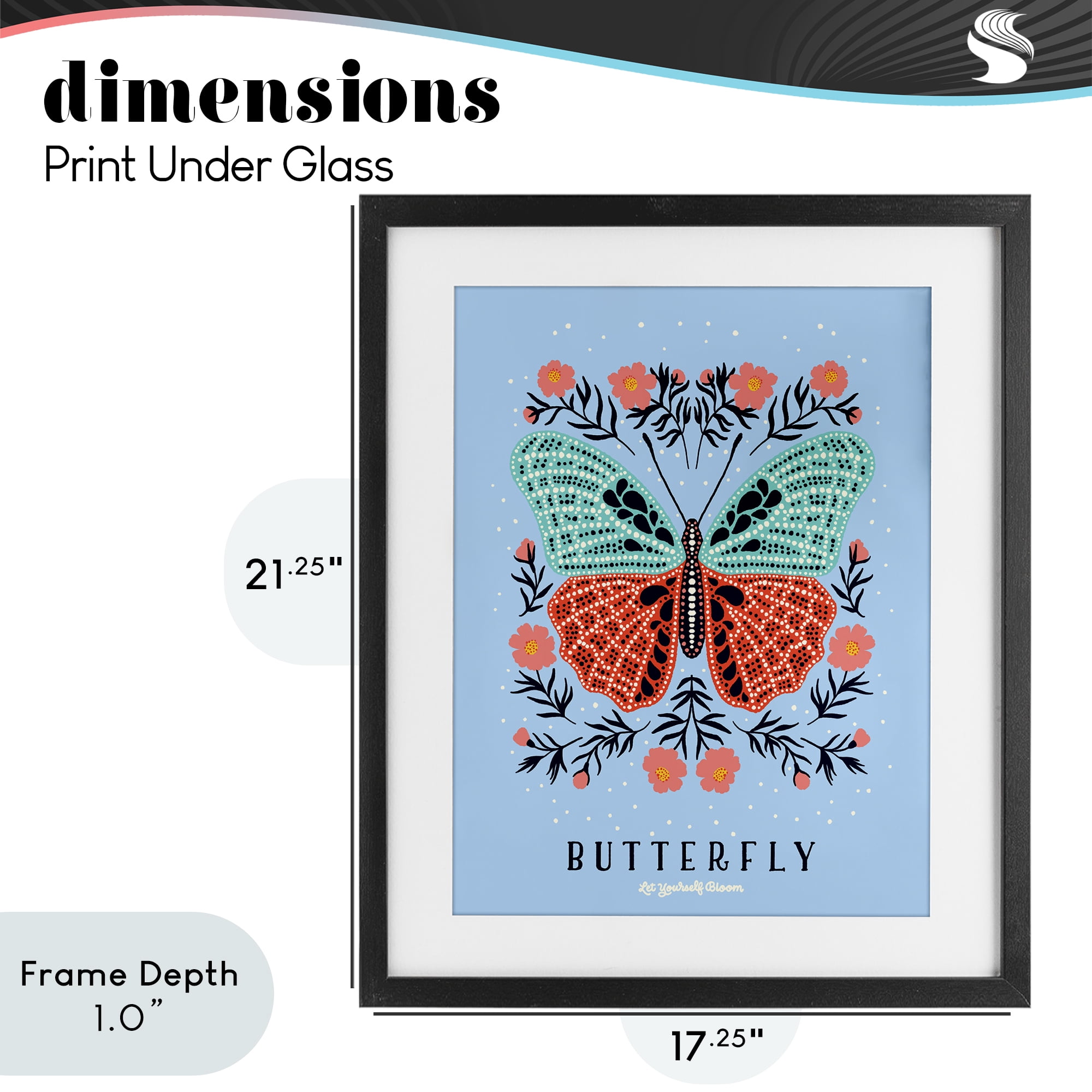 Stupell Industries Butterfly Symmetry on Blue Black Framed Print Under Glass, design by Indira Prieto | IndySign