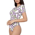 thumbnail image 2 of The Xecao Lavender Flowers Women's Crew Neck Body Suit, a short-sleeved bodysuit and basic swimsuit, both comfort and style for dating and daily life, 2 of 9