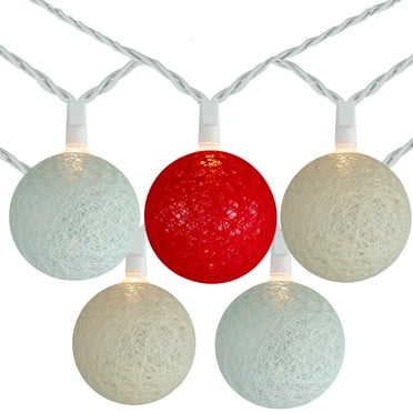 Brite Star 32915547 10 Yarn Ball Patio Globe Lights - 8.6 ft. White Wire, Red, Green & Cream