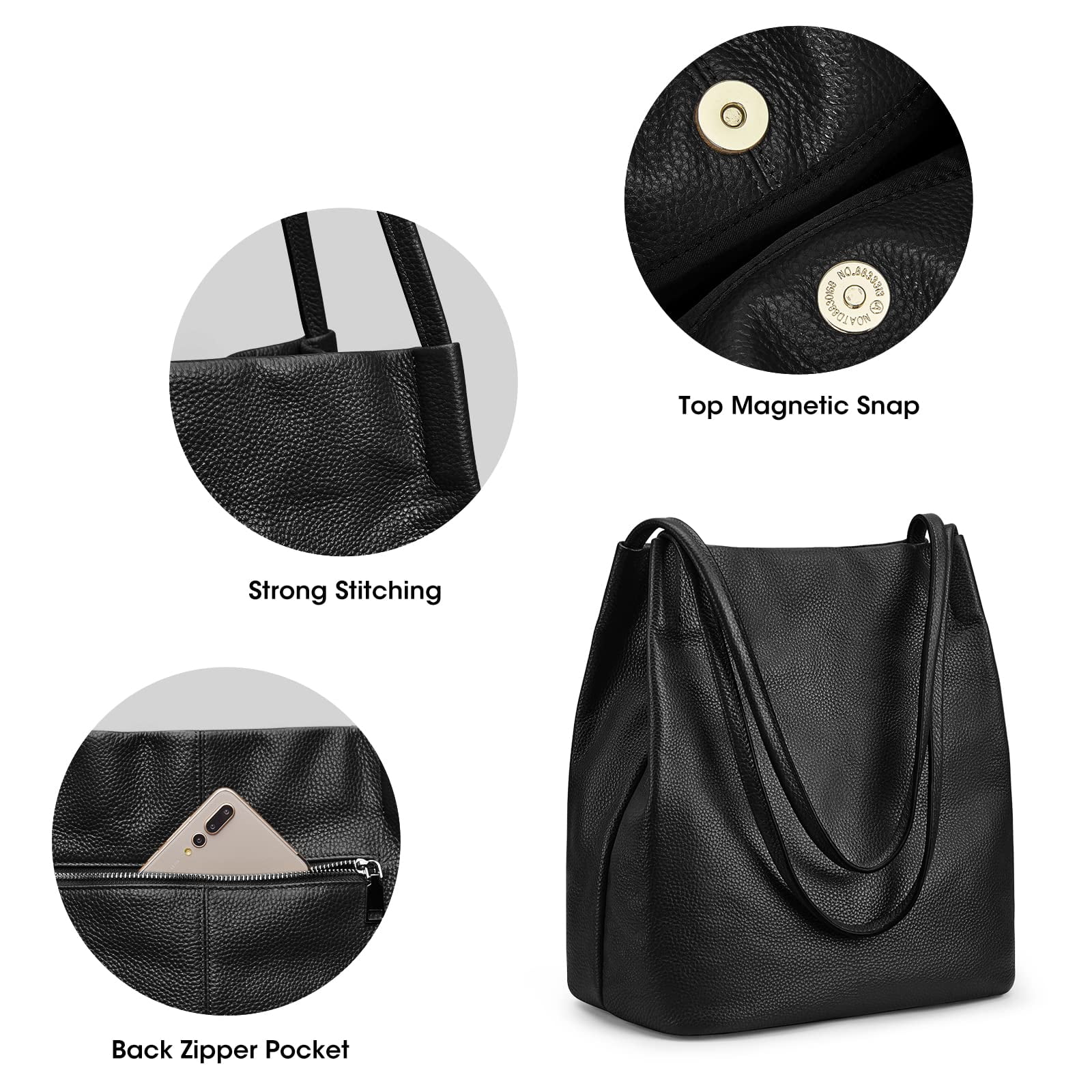 Kattee Women Soft Genuine Leather Totes Shoulder Bag Purses and Handbags with Top Magnetic Snap Closure
