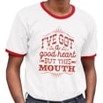 thumbnail image 2 of I've Got a Good Heart but This Mouth Ringer Tee Shirt Unisex 2X-Large White/Red, 2 of 5