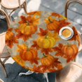 thumbnail image 2 of Orange Fall Round Tablecloth, Fitted Table Cover with Elastic for 36"-44" Round Tables, Pumpkins Thanksgiving Maple Leaf Rustic Table Cloth Outdoor Indoor Dinning Party Waterproof Tablecloths, 2 of 7
