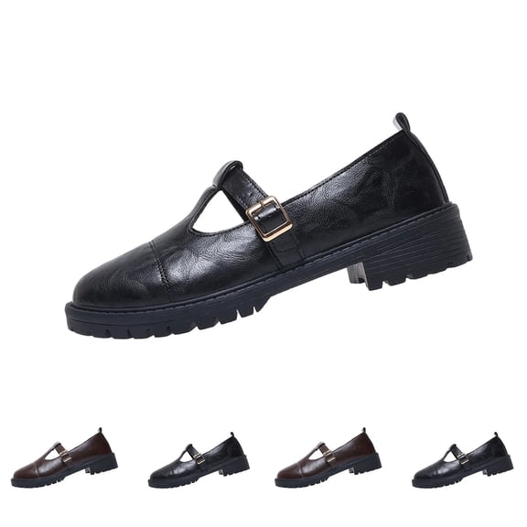 Purcolt Women's PU Leather T Strap Loafers Dressy Casual Round Toe Block Heel Mary Jane Shoes Comfortable Anti Slip Dress Shoes for Work Walking Driving