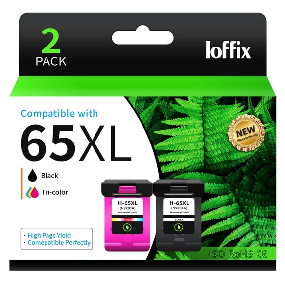 Ioffix 65XL Ink Cartridges Combo Pack Compatible with HP Ink 65 XL for HP DeskJet 3755 3700 Series Printers (2 Packs)