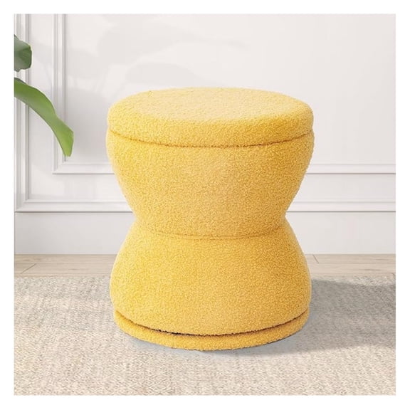 Ottoman with Storage, 360° Swivel Boucle Ottoman Vanity Stool, Upholstered Footstool with Storage Removable Lid, Modern Round Boucle Footrest Coffee Table for Living Room, Dorm, Makeup Room, Yellow