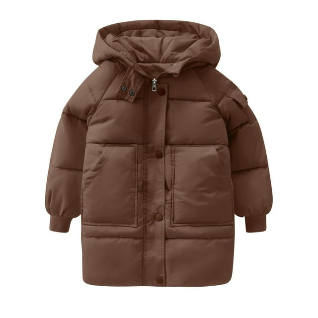 Ymyiu Manteau Matelassé Quotidien pour Filles Manteaux d'Hiver pour Filles (Café, 6-7 Ans)