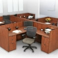 thumbnail image 1 of Office Workstation Cubicle Desk L-Shaped with Wooden Panels (2 Person Connected Workstation w 0 File Cabinets, Cherry), 1 of 9