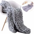 thumbnail image 1 of Chunky Knit Throw Blanket, Bundle with Knitted Throw Pillow - Bulky, Soft, Fluffy - Boho Gift, 1 of 5