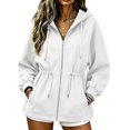 thumbnail image 2 of Ovbmpzd Womens Sweatshirts Fleece Lined White Zip Up Hoodie Loungewear Long Sleeve Drawstring Waist Sweatshirts,S, 2 of 6