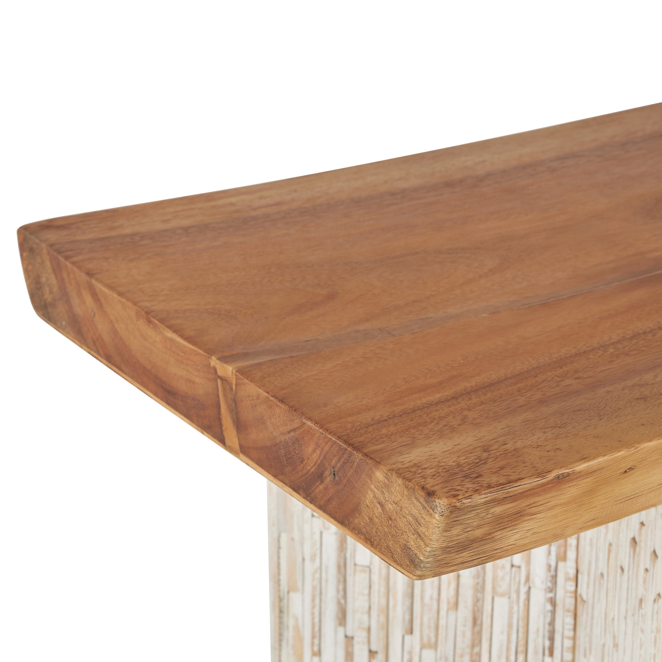 DecMode 56" x 31" Brown Teak Wood Handmade Rectangular Console Table with Envi Slat Legs, 1-Piece
